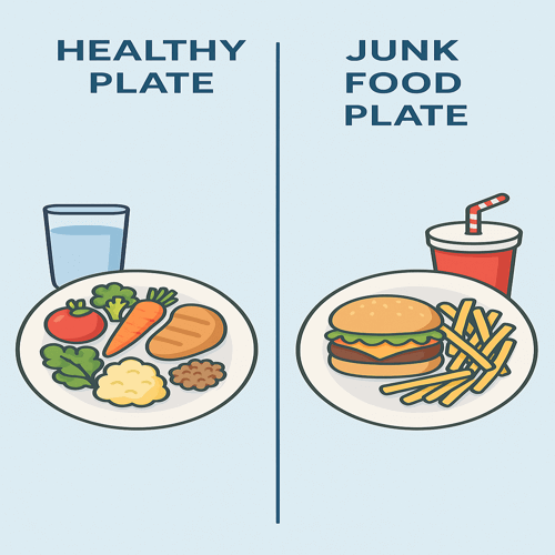 Healthy weight loss plate vs. junk food plate